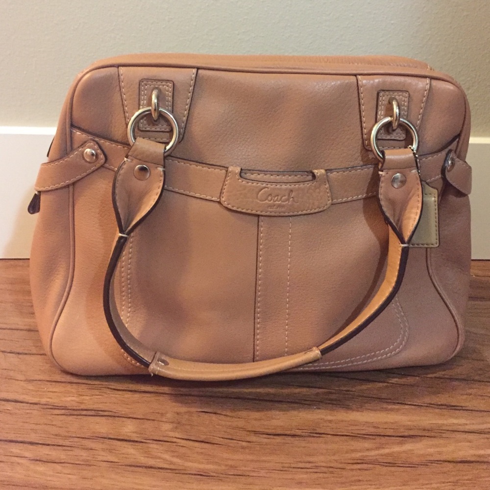 Camel colored leather Coach handbag